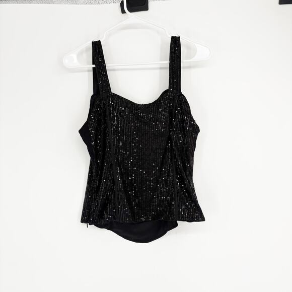 Grace Karin Black Sequin Tank Top Size Large Party y2k New Years - Picture 2 of 9